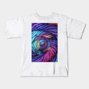 ball of coloured wool making a complex design structure on black background Kids T-Shirt
